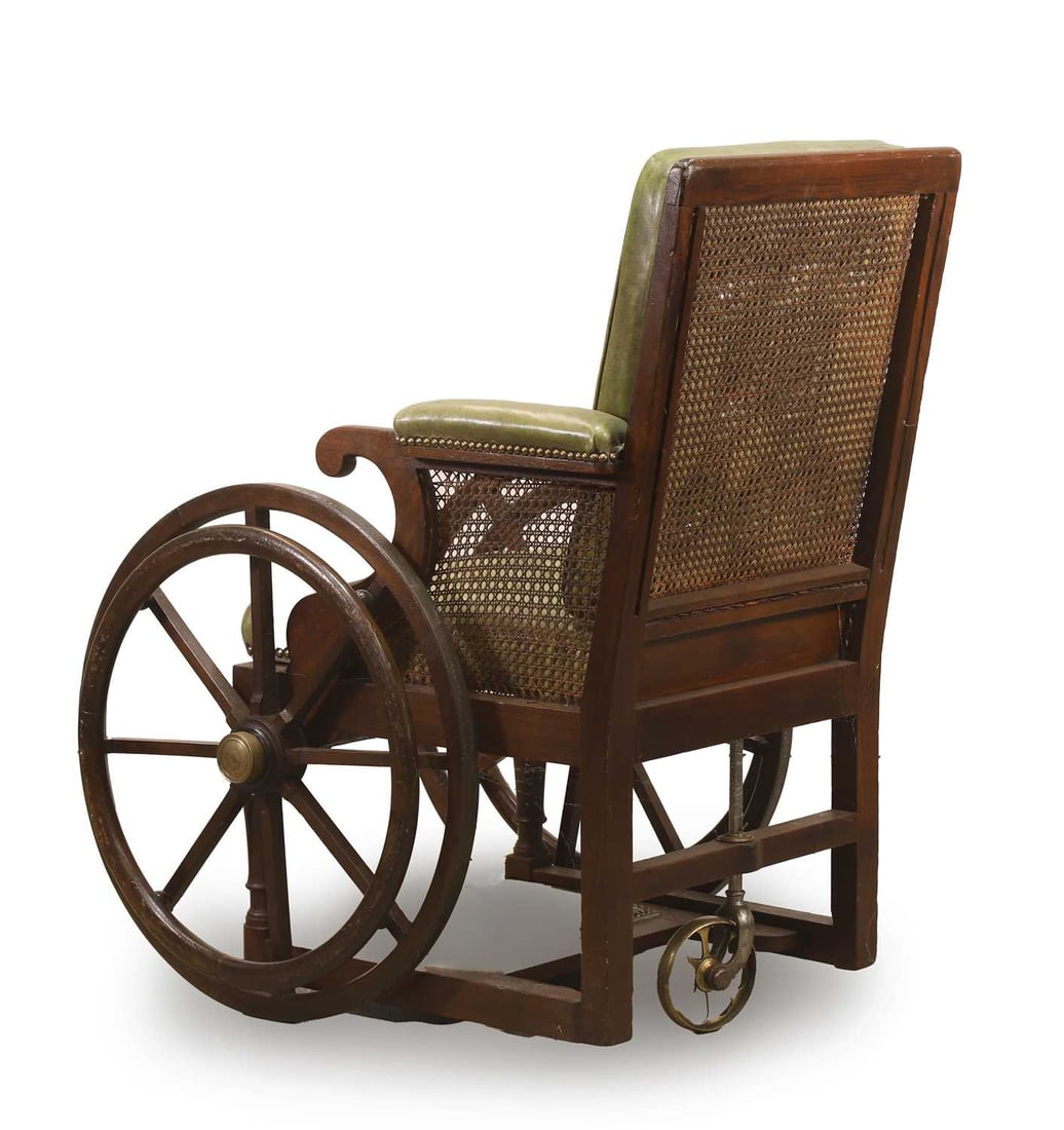 A mahogany and studded leather invalid chair, late 19th to early 20th century, - 2