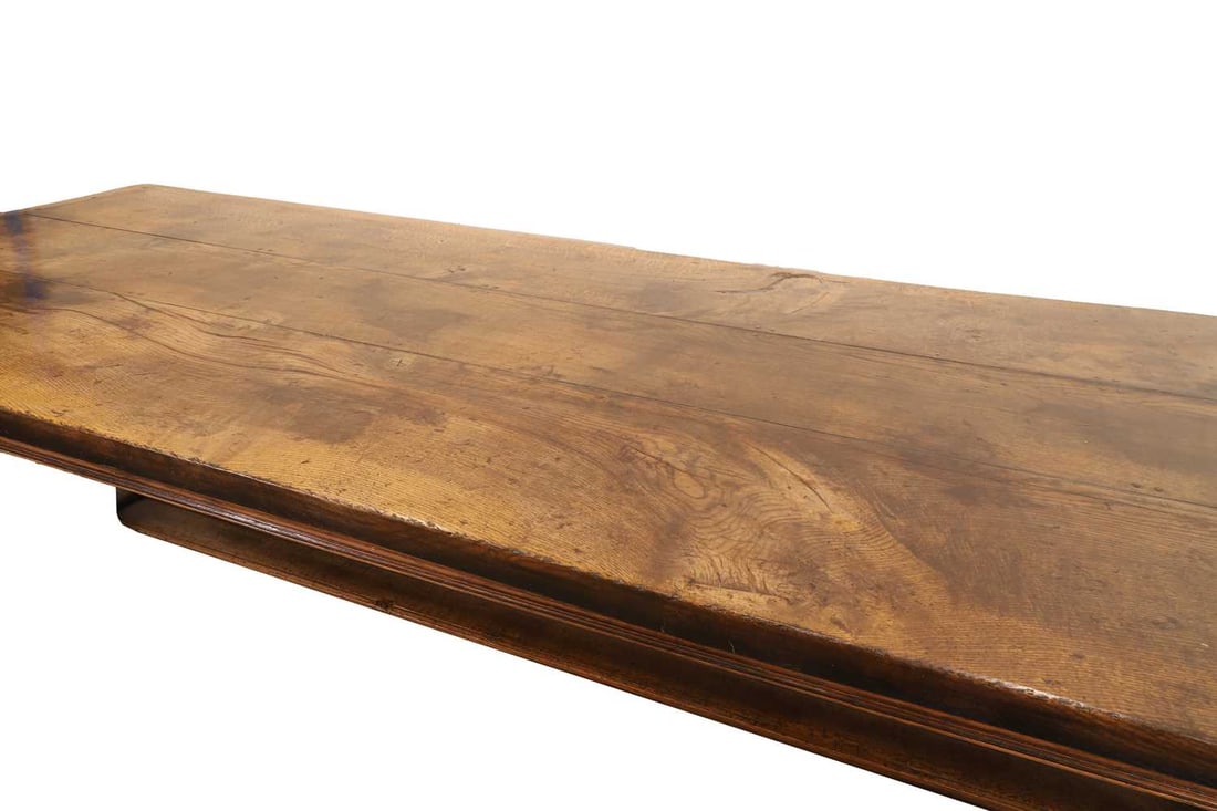 A large three plank oak dining table, 20th century, - 2