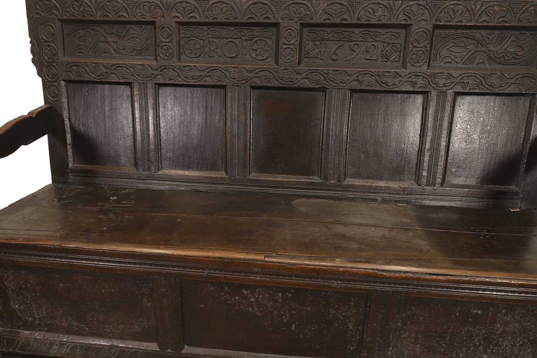 An oak and inlaid Wainscot chair, 17th century and later, - 3