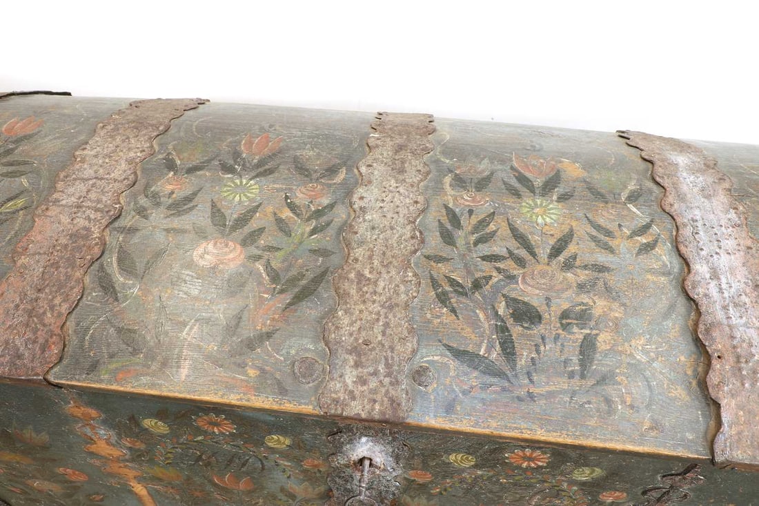 A painted marriage chest, dated 1830, probably Scandinavian, - 3