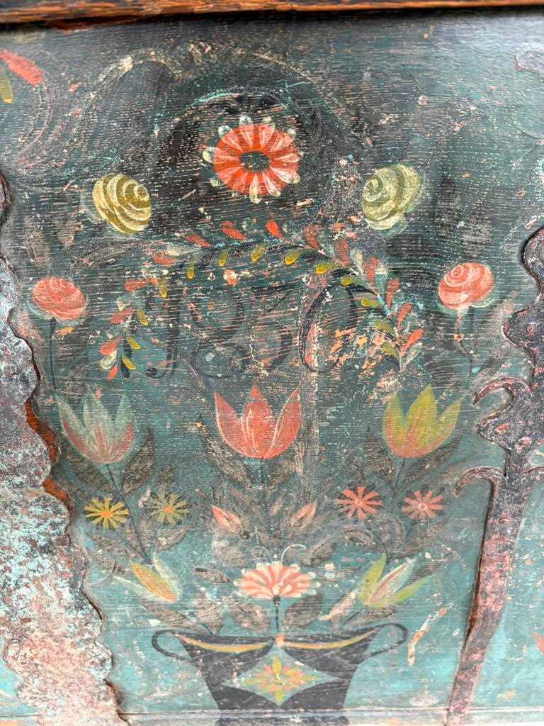 A painted marriage chest, dated 1830, probably Scandinavian, - 4