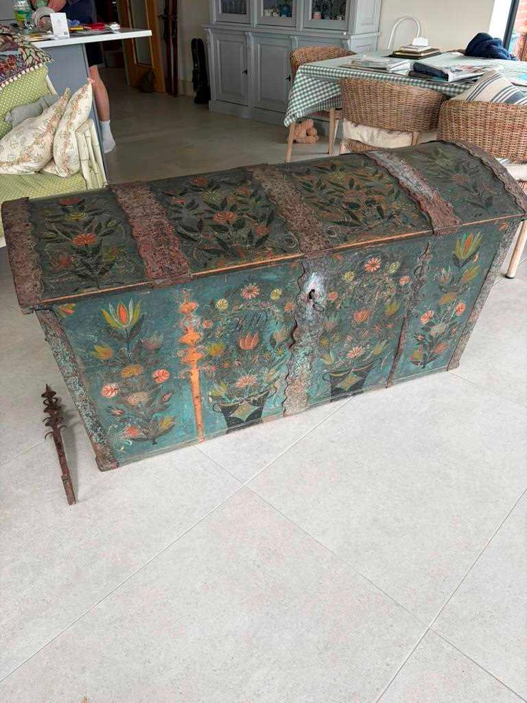 A painted marriage chest, dated 1830, probably Scandinavian, - 7