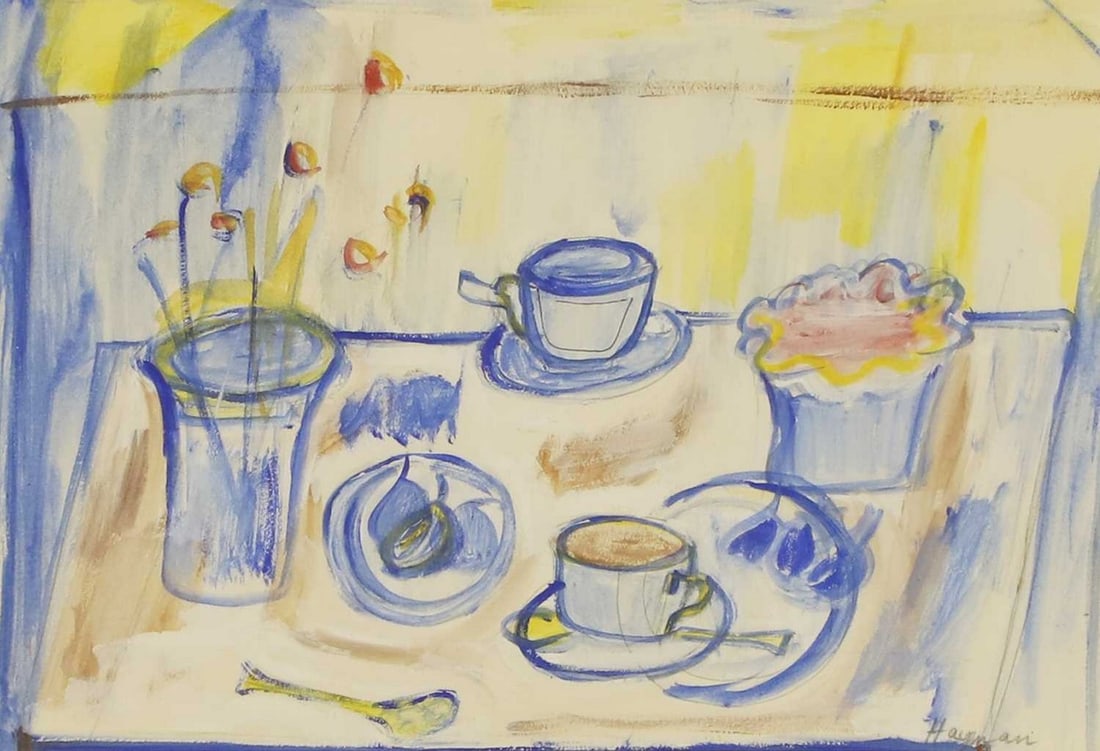 ▲ Patrick Hayman (British, 1915-1988) Still life: ▲ Patrick Hayman (British, 1915-1988) Still life signed 'Hayman' l.r., watercolour and gouache over pencil (23 x 33cm; framed 53 x 60cm) Provenance: With Cyril Gerber Fine Art, Glasgow. Conditio