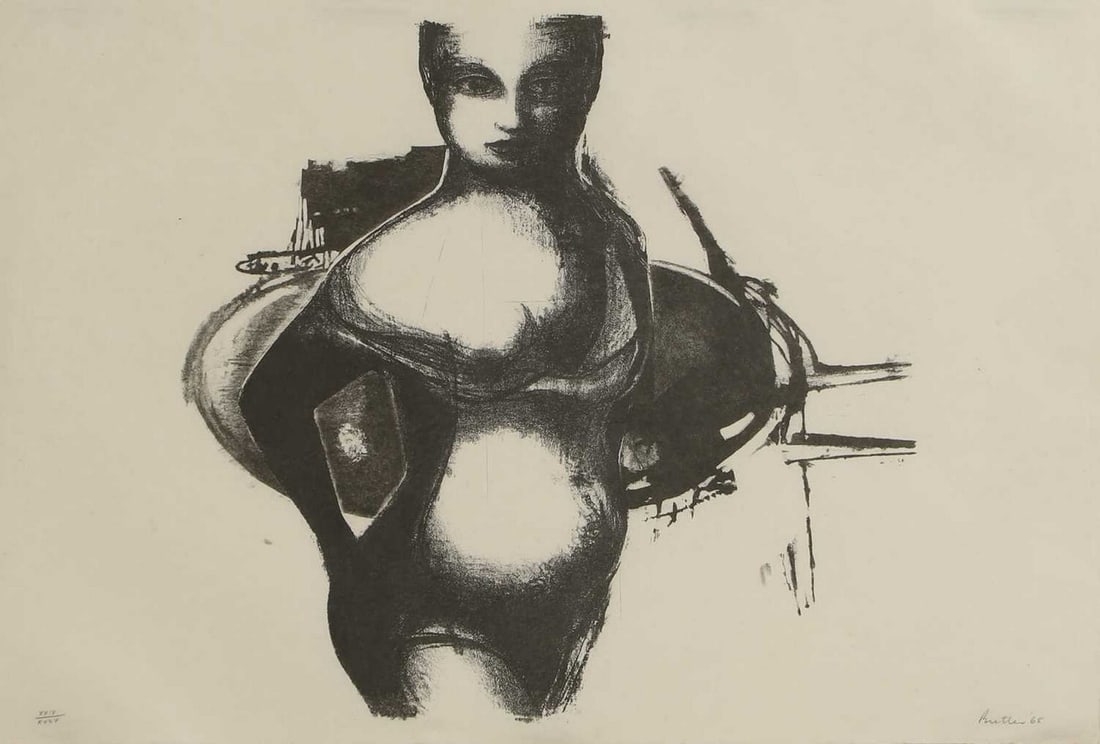 ▲ Reg Butler (British, 1913-1981) 'Girl', 1968: ▲ Reg Butler (British, 1913-1981) 'Girl', 1968 lithograph, signed and dated 'Butler '65' in pencil l.r., numbered XXIV/XXXV (52.5 x 75cm; framed 73 x 96.5cm) Condition Report: Slight undulations