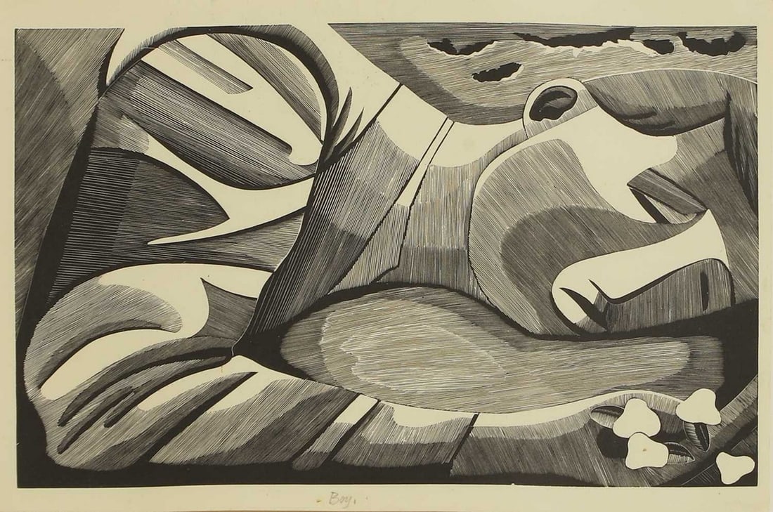▲ Roderic Barrett (British, 1920-2000) 'Boy', 1939: ▲ Roderic Barrett (British, 1920-2000) 'Boy', 1939 wood engraving, inscribed with title l.c. and numbered 2 u.r. (sheet 17.5 x 24.5cm; framed 39.5 x 47cm) Footnote: Exhibited: Hilton Gallery, 19