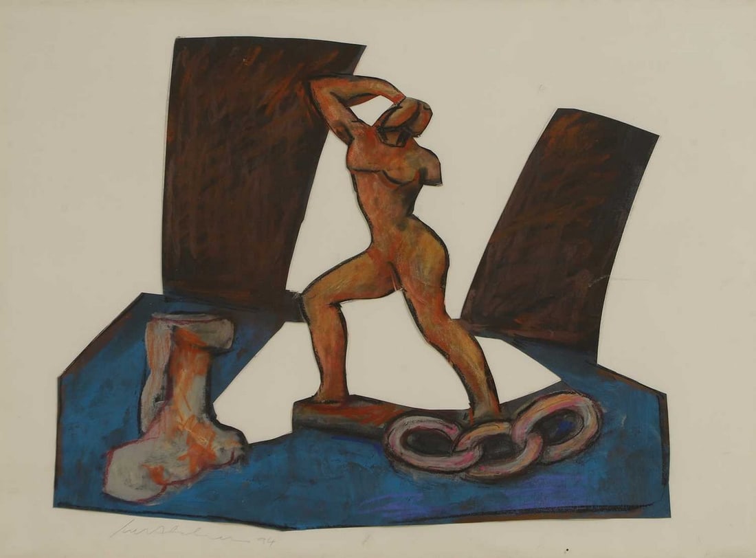 ▲ Ivor Abrahams RA (British, 1935-2015) Standing nude and chain (1 of 4)