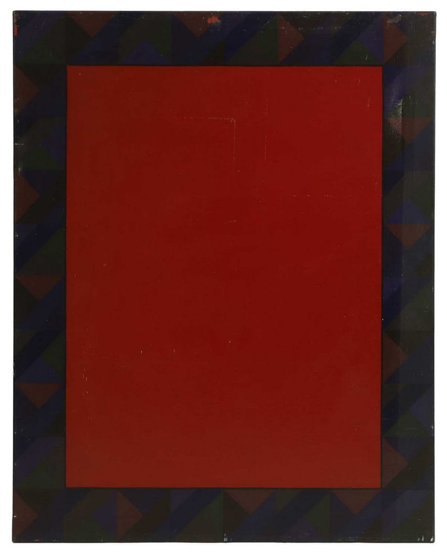 ▲ Peter Schmidt (British, 1931-1980) Red Rectangle: ▲ Peter Schmidt (British, 1931-1980) Red Rectangle oil on canvas (127 x 101cm; unframed) Condition Report: Stretcher marks and indentations to the canvas along the right side. Dirt and dust with