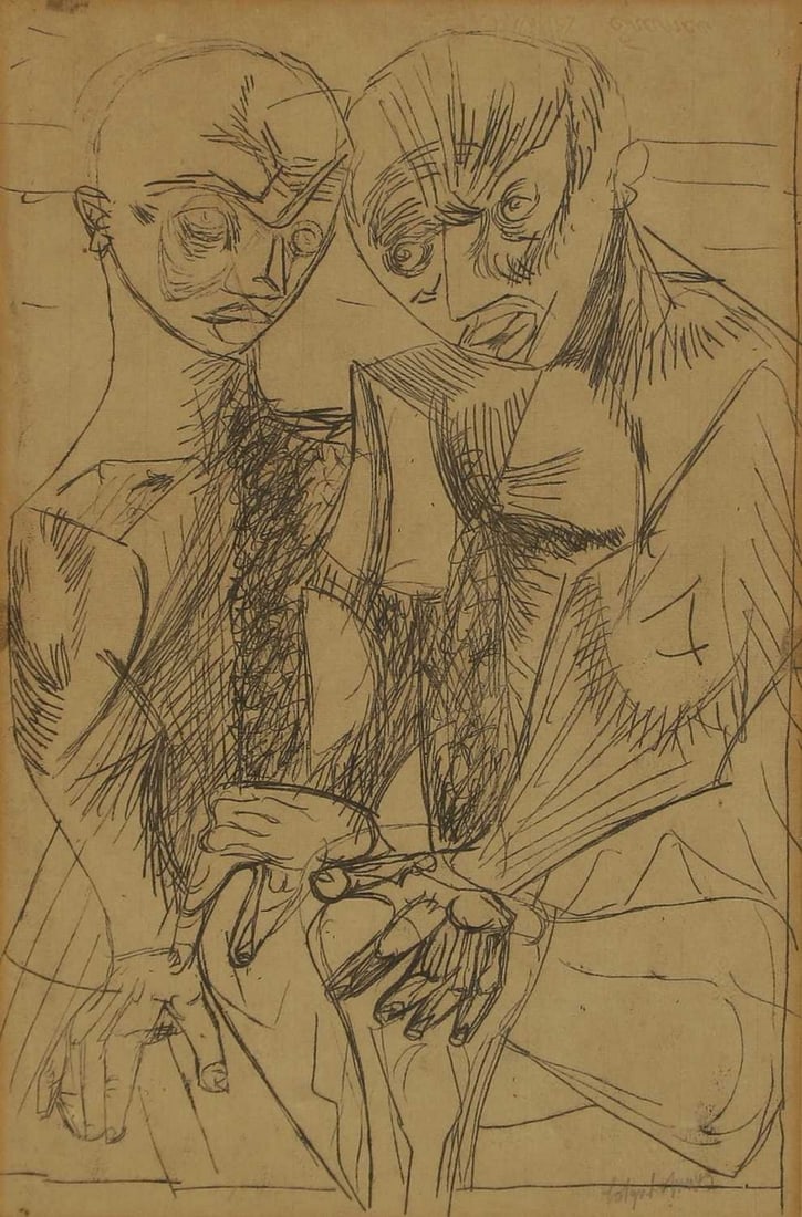 ▲ Robert Colquhoun (British, 1914-1962) Two figures: ▲ Robert Colquhoun (British, 1914-1962) Two figures signed and dated 'Colquhoun '49' l.r., pen and ink (44 x 27.5cm; framed 66 x 48.5cm) Footnote: 'Robert Colquhoun, together with his partner Ro