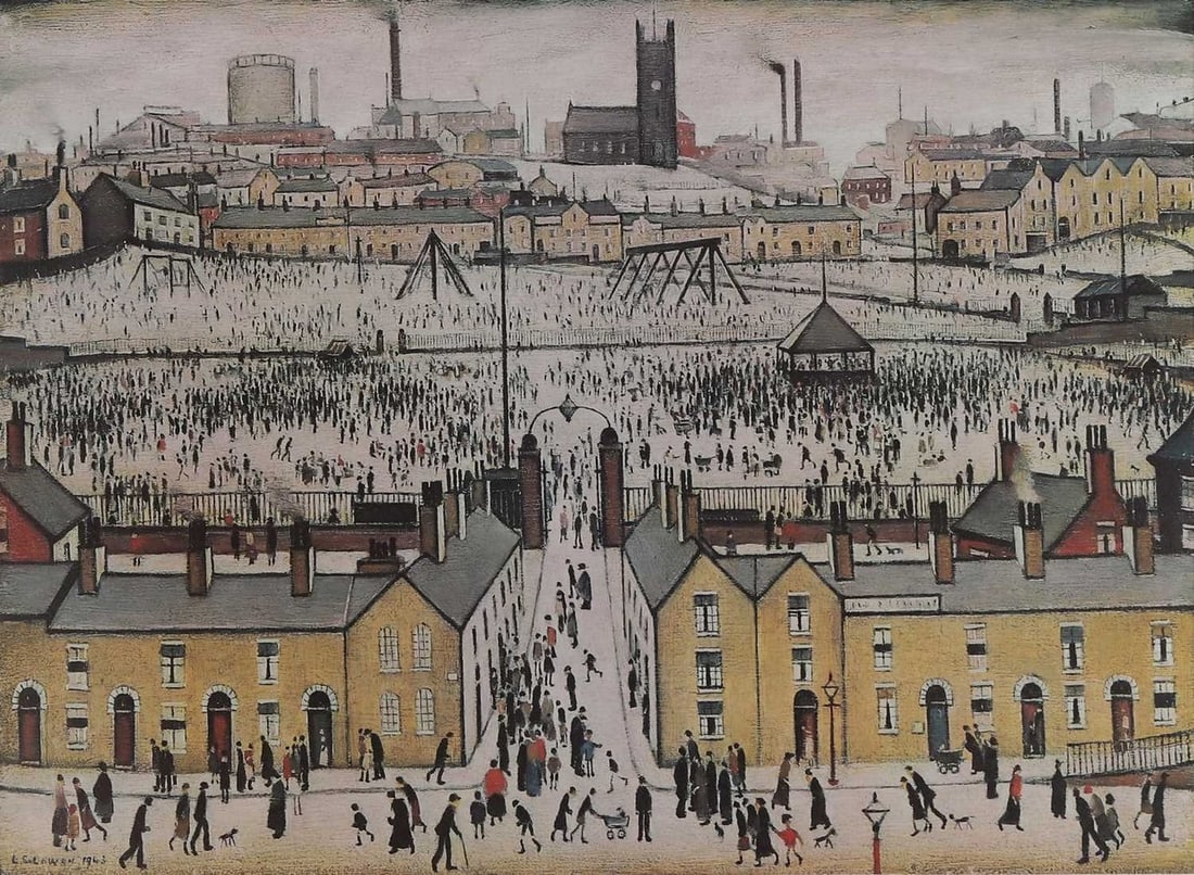▲ Laurence Stephen Lowry RA (British, 1887-1976) 'Britain at Play': ▲ Laurence Stephen Lowry RA (British, 1887-1976) 'Britain at Play' offset lithograph in colours, signed 'L. S. Lowry' in pencil l.r., with the Fine Art Trade Guild blind stamp (image 45 x 59.5cm