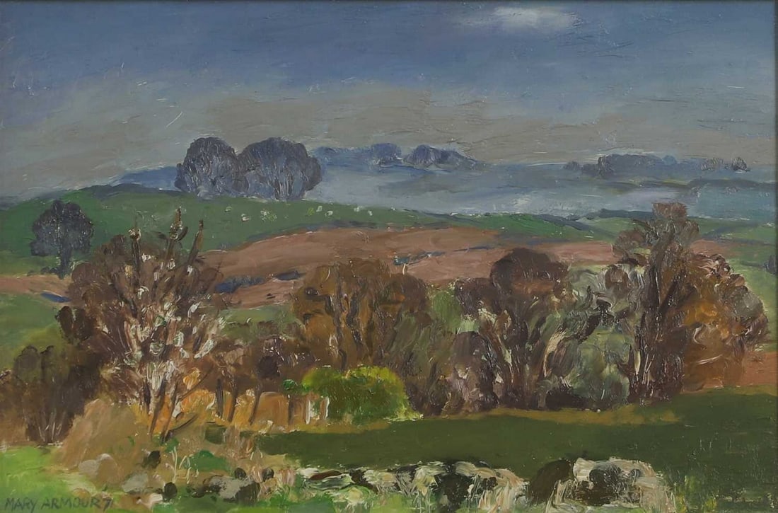 ▲ Mary Nicol Neill Armour RSA (British, 1902-2000) 'Spring at the Duchal': ▲ Mary Nicol Neill Armour RSA (British, 1902-2000) 'Spring at the Duchal' signed and dated 'MARY ARMOUR 71' l.l., oil on board (24.5 x 35.5cm; framed 37 x 47.5cm) Condition Report: Presents well