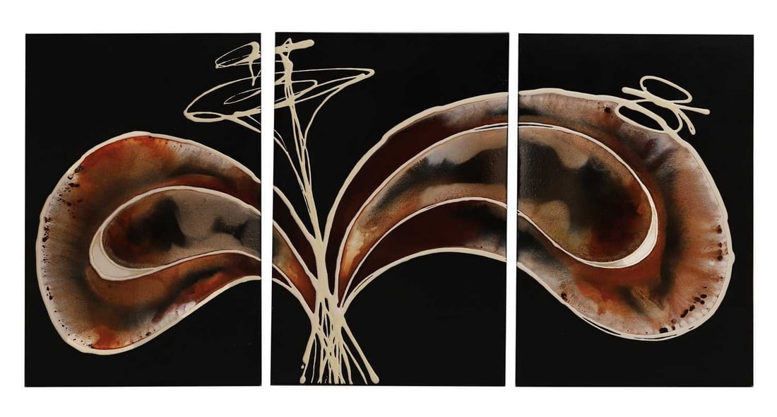 J... M... (contemporary) Untitled triptych: J... M... (contemporary) Untitled triptych the third panel signed with initials and dated '08' verso, mixed media on canvas (each 76 x 51cm; unframed) (3) Condition Report: Surface scuffs, scratches a