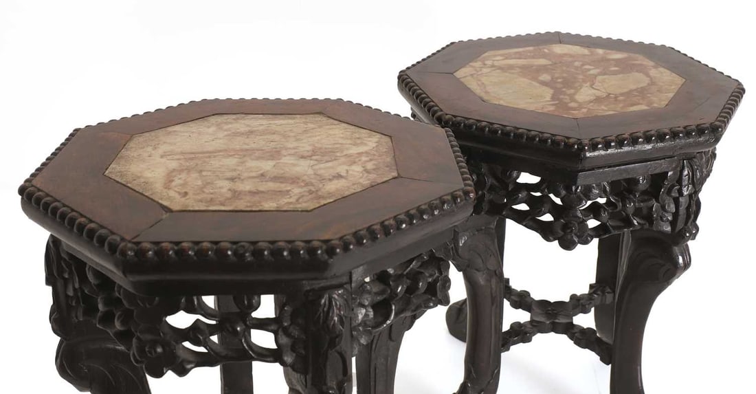 A pair of Chinese wood vase stands, - 2
