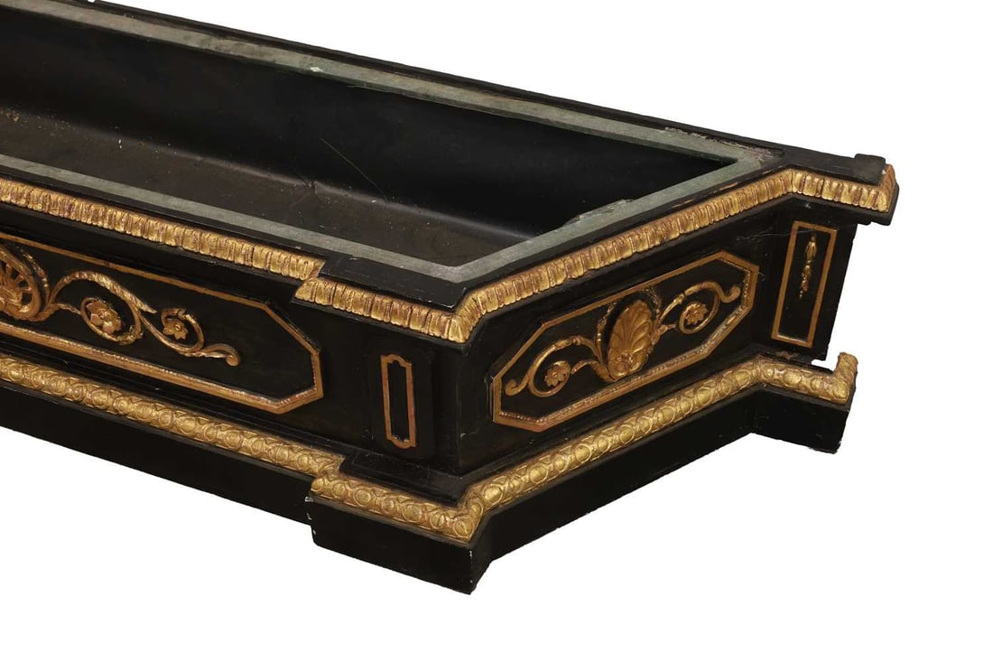 A Victorian ebonised and parcel gilt carved wood planter, mid to late 19th century, - 2