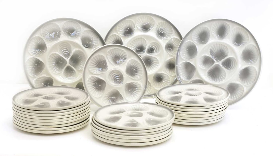A collection of white and grey oyster plates, (1 of 2)