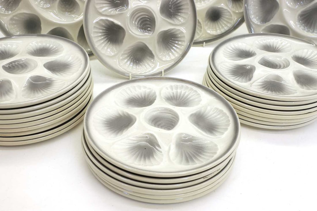 A collection of white and grey oyster plates, - 2