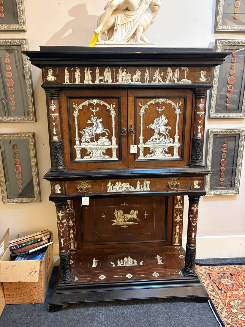 A rosewood, ebonised, ivory and bone-inlaid cabinet, mid-19th century, probably Northern Italian, - 10