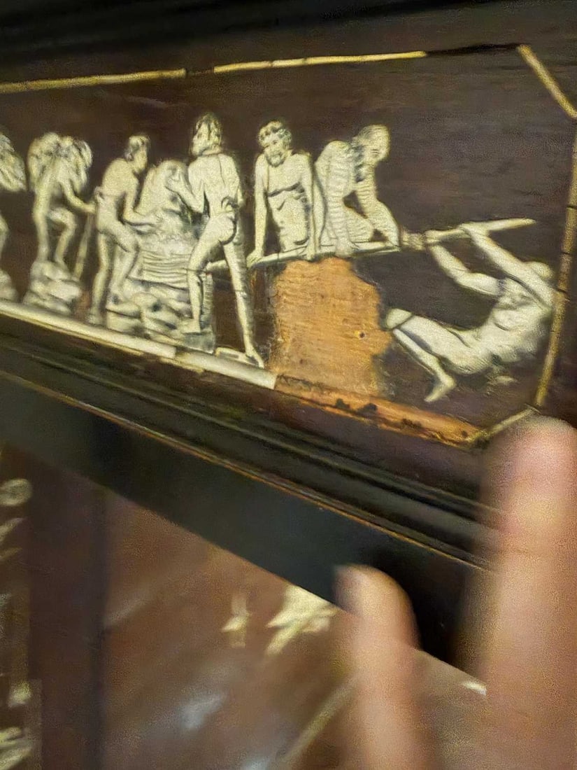 A rosewood, ebonised, ivory and bone-inlaid cabinet, mid-19th century, probably Northern Italian, - 14