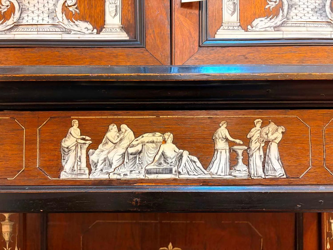 A rosewood, ebonised, ivory and bone-inlaid cabinet, mid-19th century, probably Northern Italian, - 16
