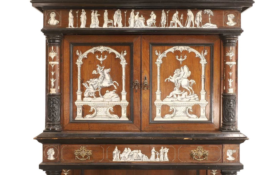 A rosewood, ebonised, ivory and bone-inlaid cabinet, mid-19th century, probably Northern Italian, - 2