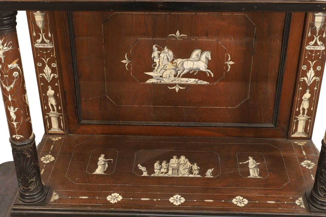 A rosewood, ebonised, ivory and bone-inlaid cabinet, mid-19th century, probably Northern Italian, - 3