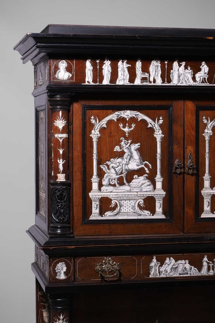 A rosewood, ebonised, ivory and bone-inlaid cabinet, mid-19th century, probably Northern Italian, - 6
