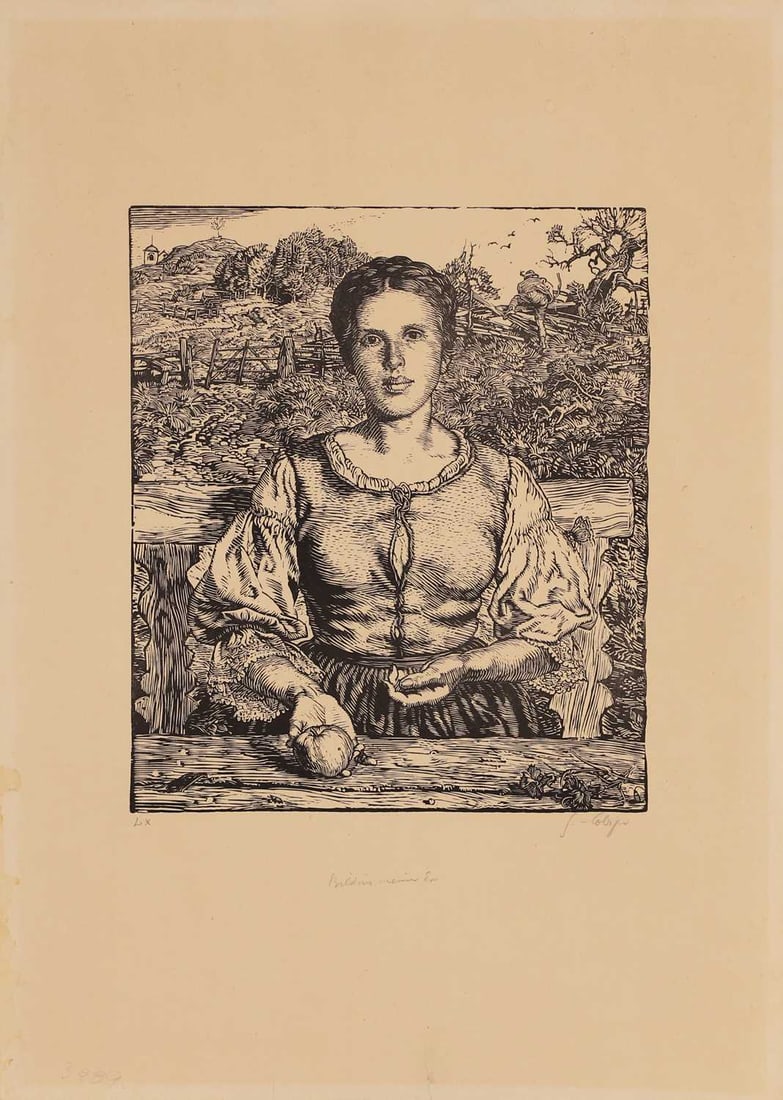 Switbert Lobisser (Austrian, 1878-1943) 'Bildnis meiner Ev', 1927: Switbert Lobisser (Austrian, 1878-1943) 'Bildnis meiner Ev', 1927 woodcut, signed 'S. Lobisser' in pencil l.r., inscribed with title l.c., numbered 'LX' l.l sheet 68 x 48.5cm; unframed
