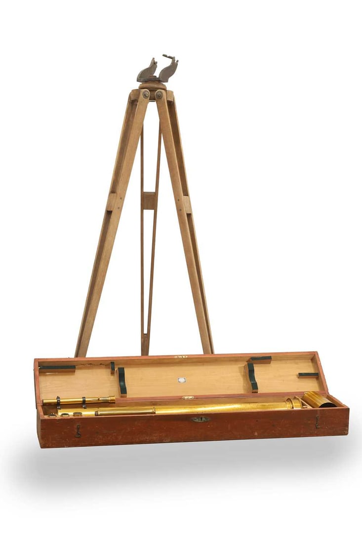 The Century Model Telescope by W Watson & Sons Ltd, circa 1920s,: The Century Model Telescope by W Watson & Sons Ltd, circa 1920s, gilt lacquered brass military issue, 313 High Holborn, London, retailed by Broadhurst and Clarkson, with additional lens, cased The