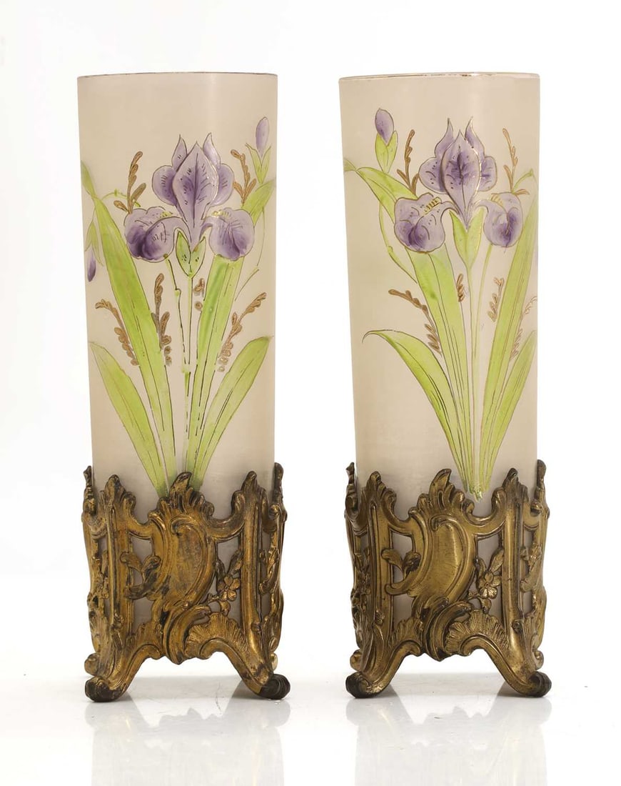 A pair of glass and brass mounted art nouveau vases, early 20th century, (1 of 2)