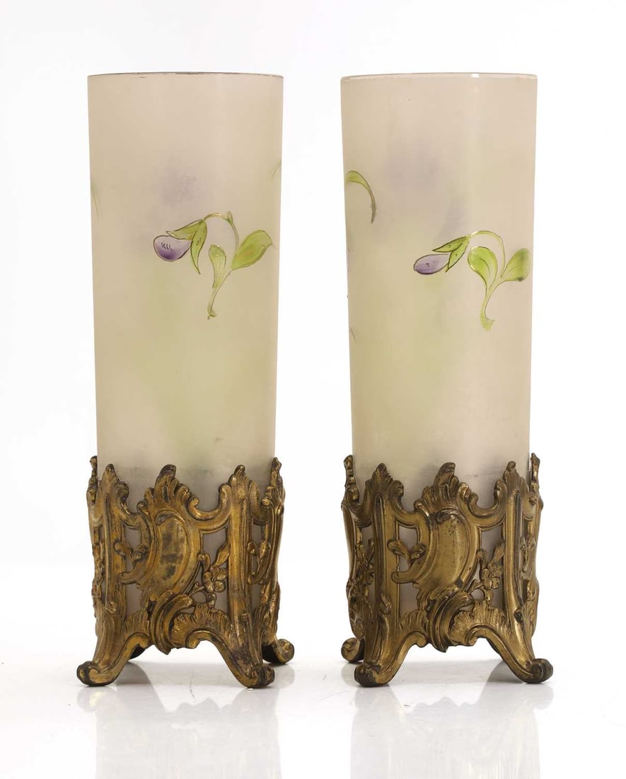 A pair of glass and brass mounted art nouveau vases, early 20th century, - 2
