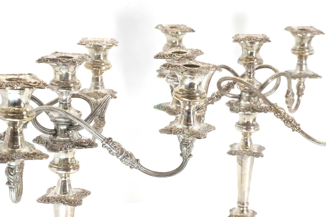 A pair of silver plated candelabra, late 19th / early 20th century, - 2