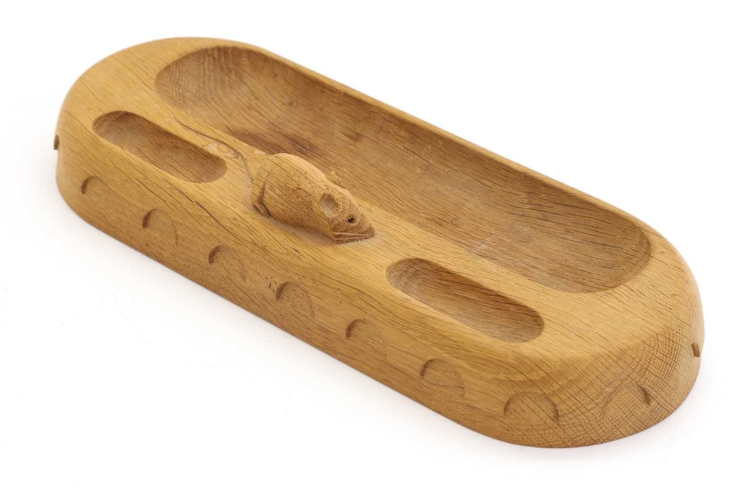 An oak pen tray, by Robert Thompson, Kilburn, - 2