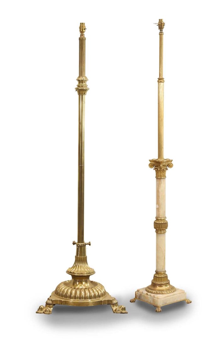 A brass standard lamp, late 19th century, (1 of 3)