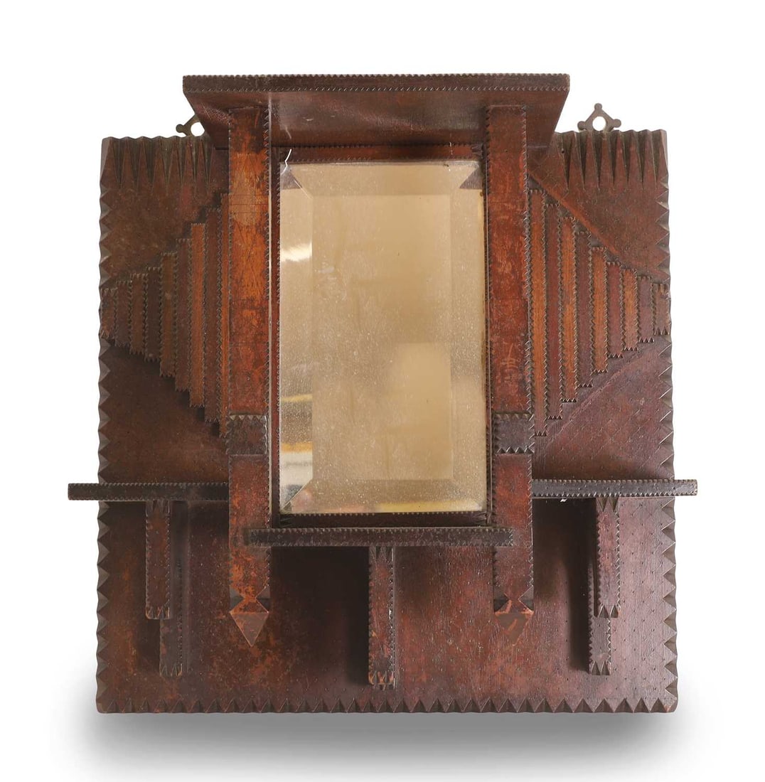 A Tramp art mirrored shelf, 20th century, - 2