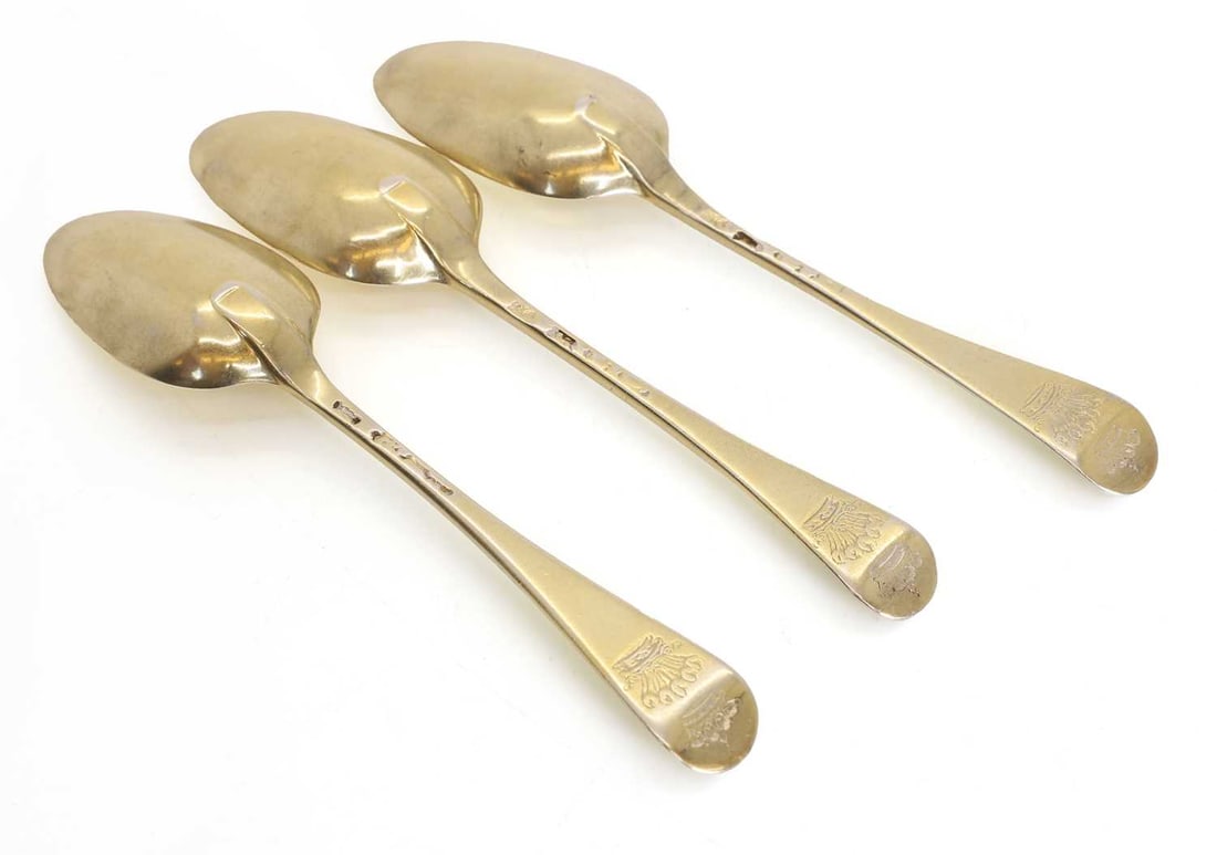 A group of three silver gilt spoons, - 2