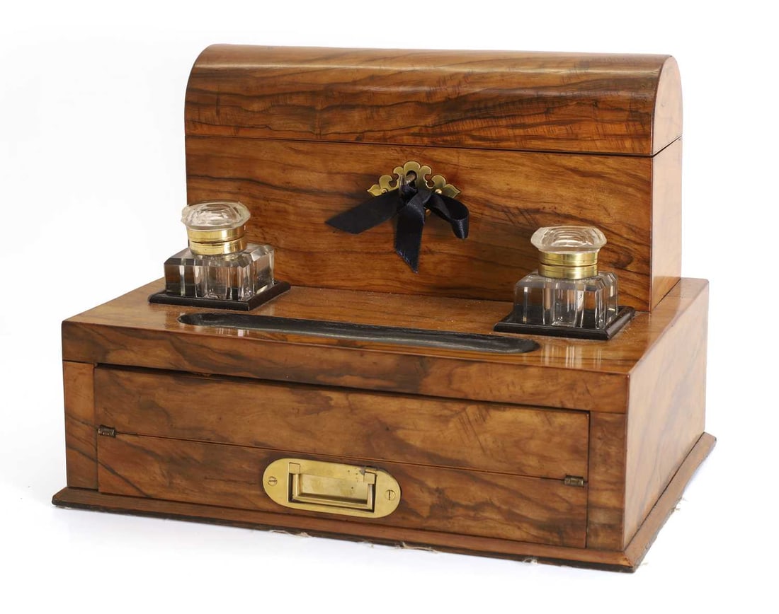 A Victorian walnut desk stand, late 19th century, (1 of 2)