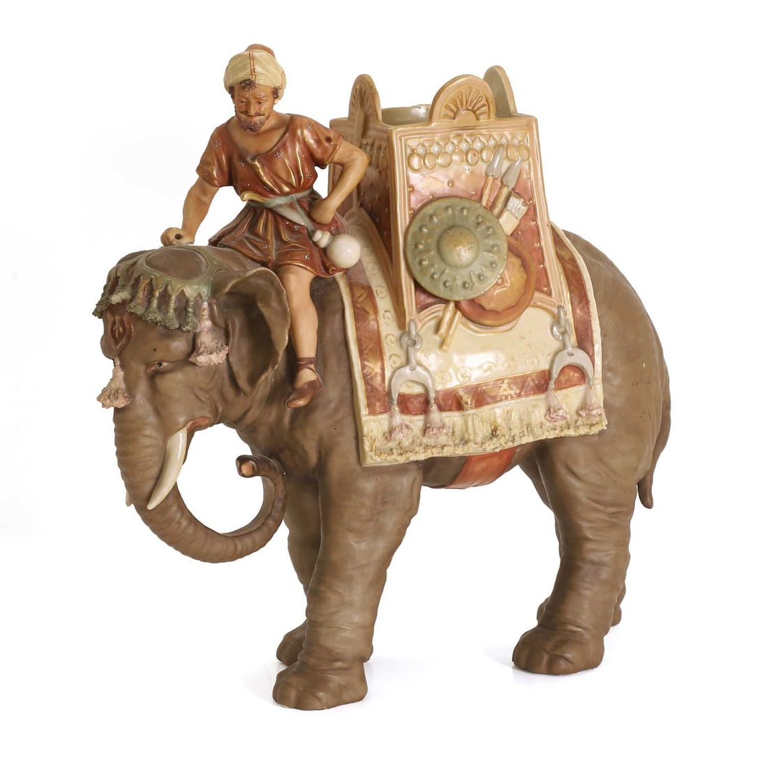 A Royal Dux porcelain Elephant c.1900, (1 of 2)