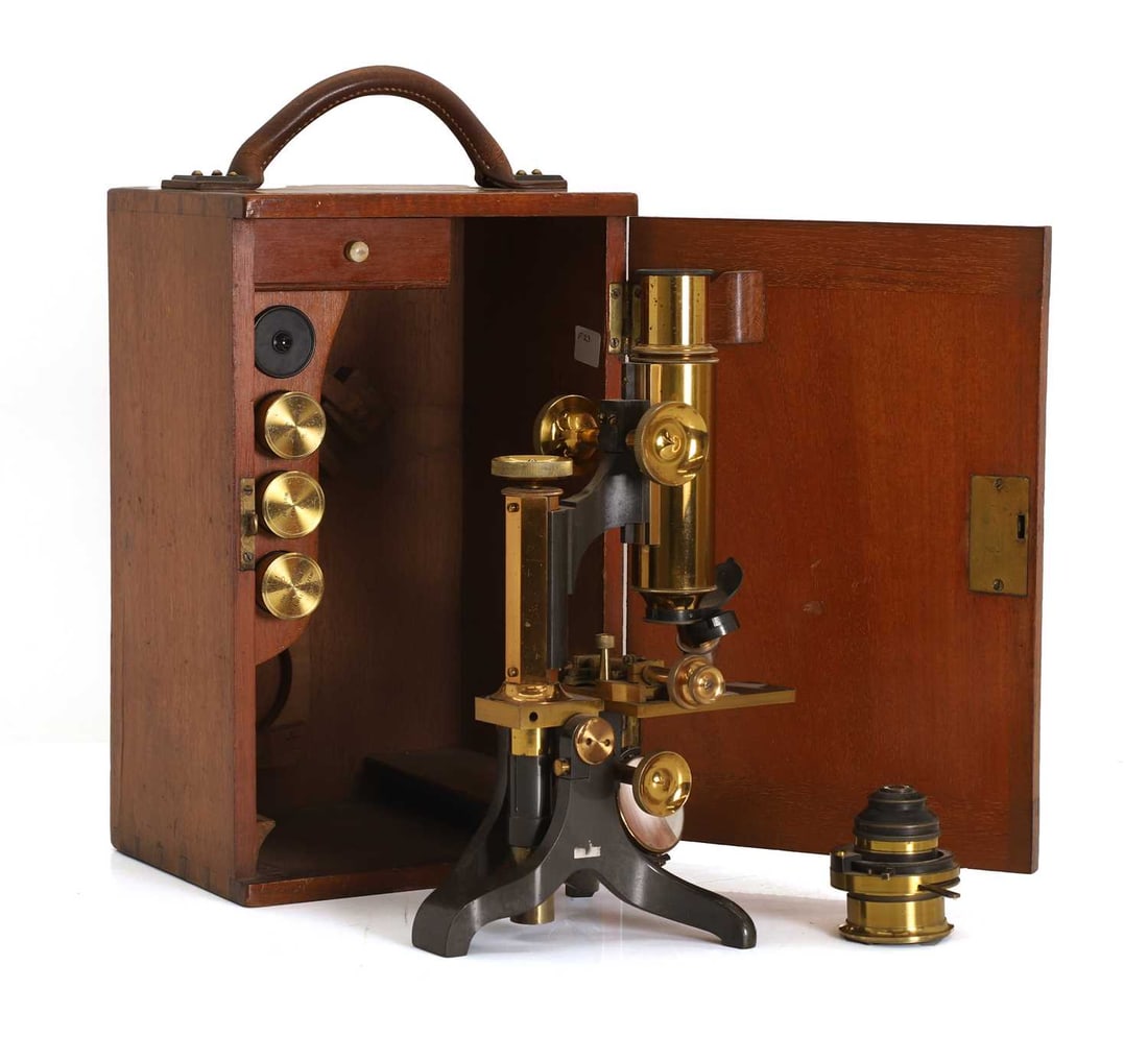A brass Leitz monocular microscope, circa 1910s, (1 of 2)