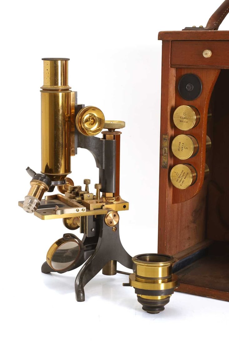 A brass Leitz monocular microscope, circa 1910s, - 2