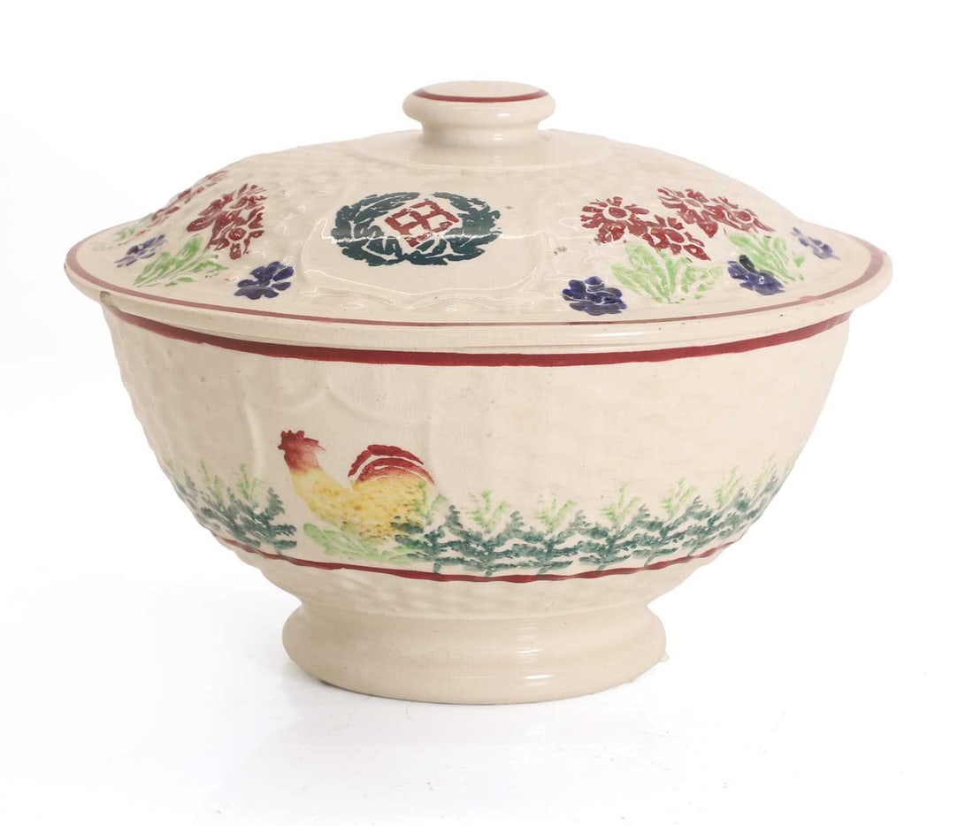 A spongeware lidded tureen dish, circa 1860, (1 of 2)