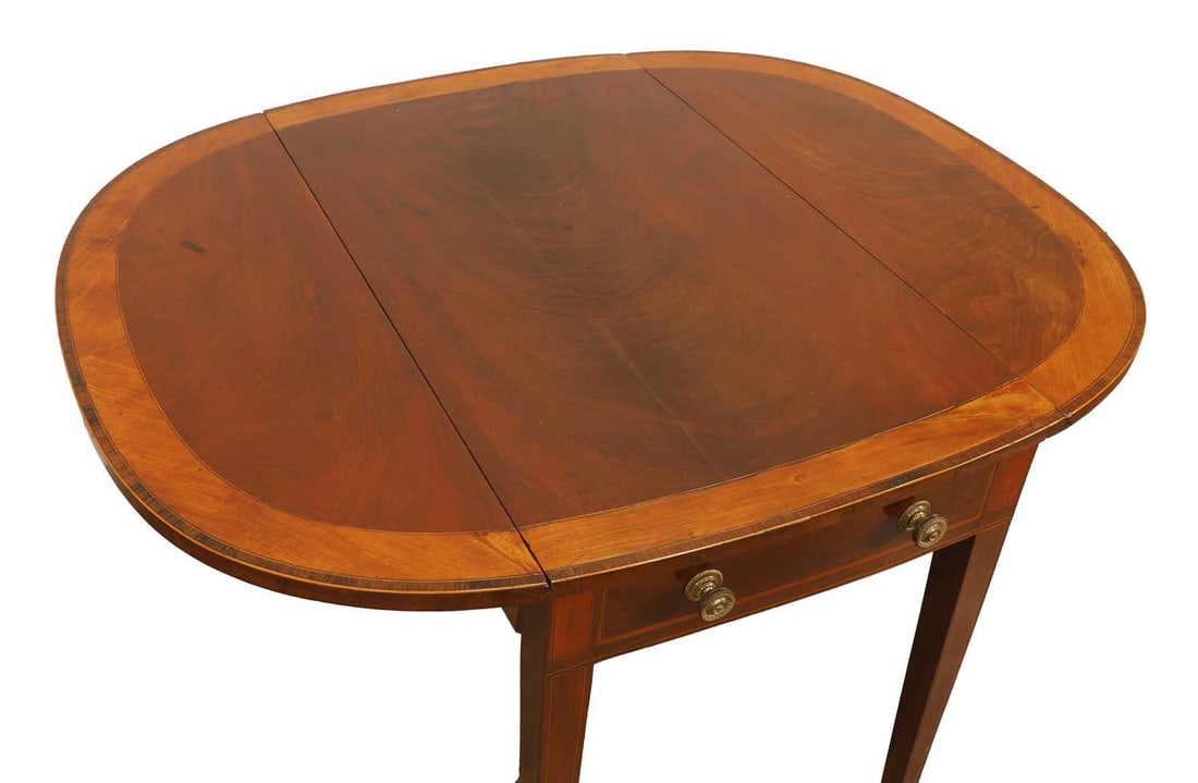 A late George III mahogany, satinwood and rosewood Pembroke table, late 18th century, - 2
