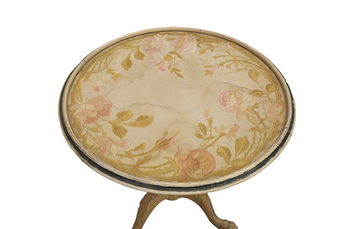 A French cream painted tripod table, 19th century, - 3