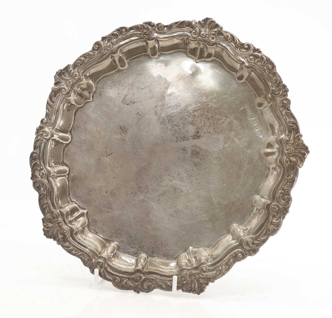 A silver salver, - 2
