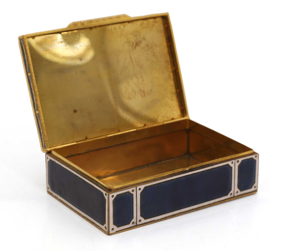 A gilt brass guilloché enamel and jewelled box, 19th century, - 2