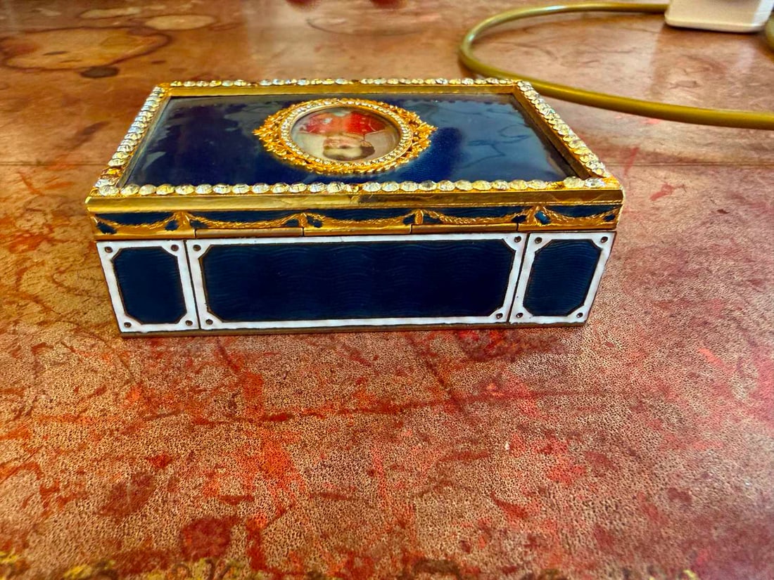A gilt brass guilloché enamel and jewelled box, 19th century, - 7