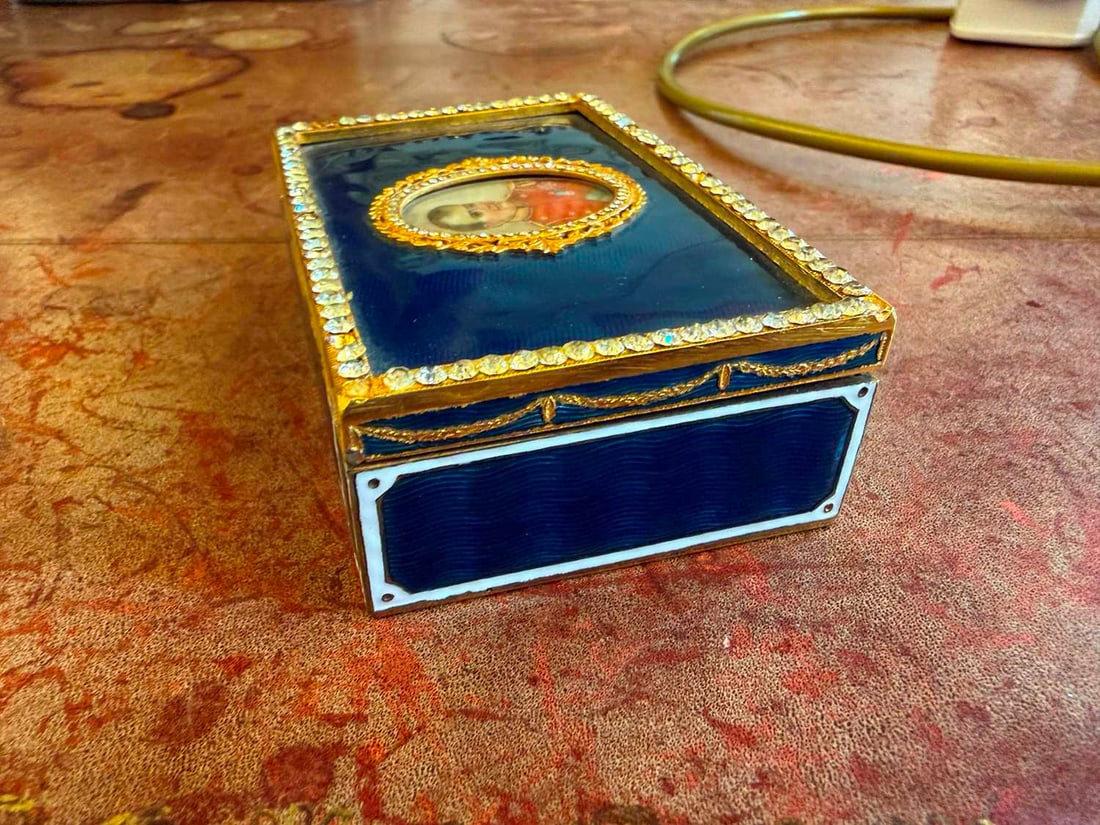 A gilt brass guilloché enamel and jewelled box, 19th century, - 8