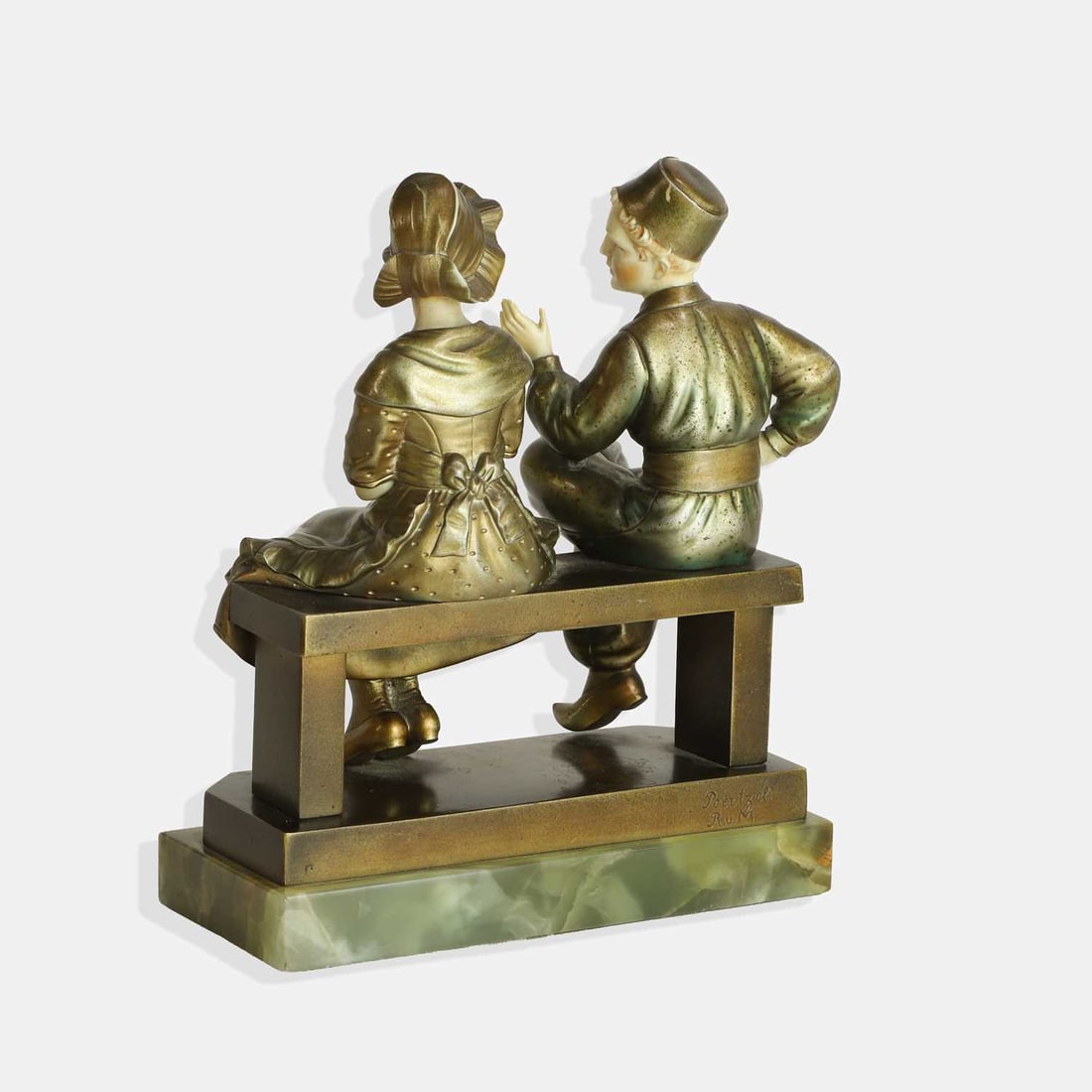 Professor Otto Poertzel (German, 1876-1963), an Art Deco ivory and cold-painted bronze figure grou - 2