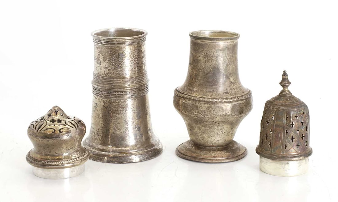 A planished silver sugar shaker, - 2
