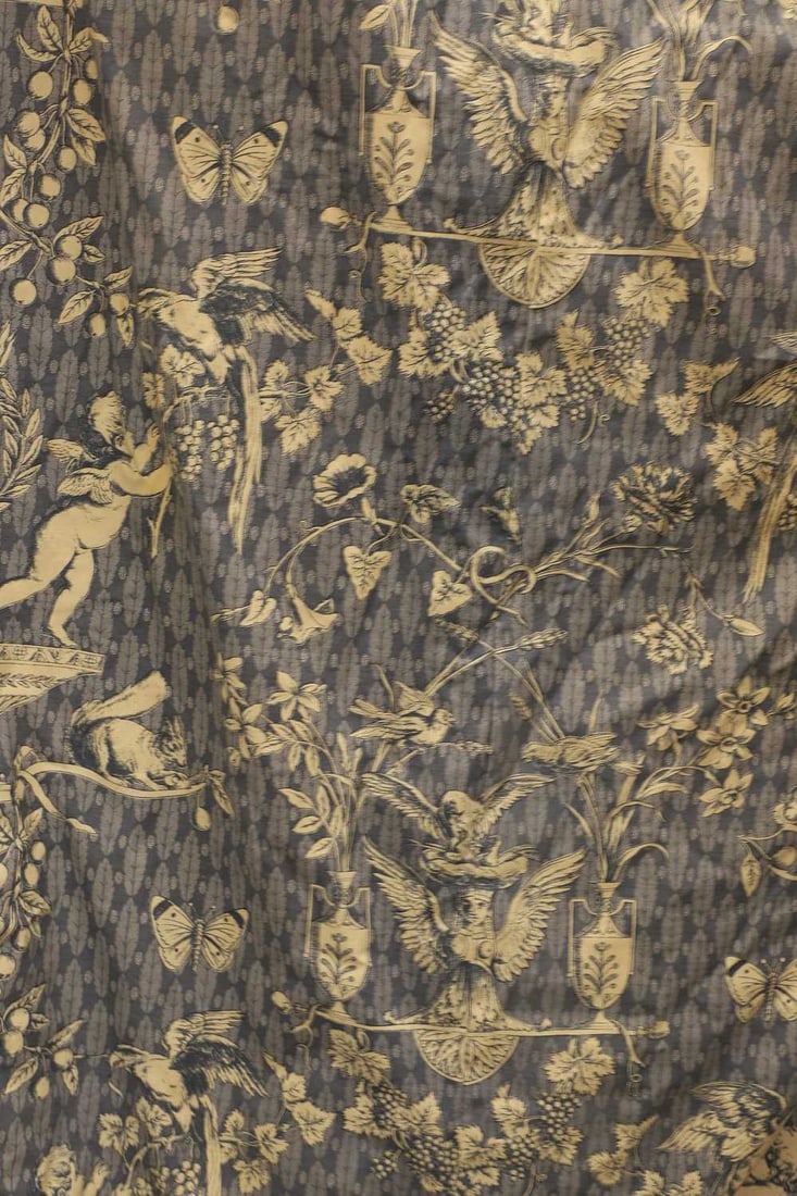 A pair of large blue toile pattern curtains, 20th century, - 2