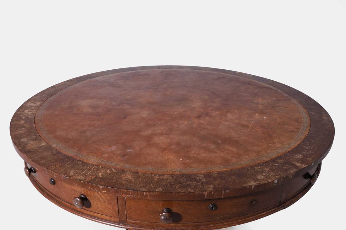 A William IV golden oak drum library table by Gillows, circa 1835, - 2