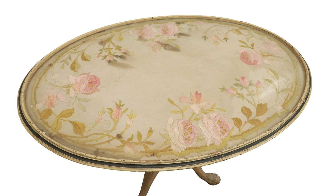 A French cream painted tripod table, 19th century, - 3
